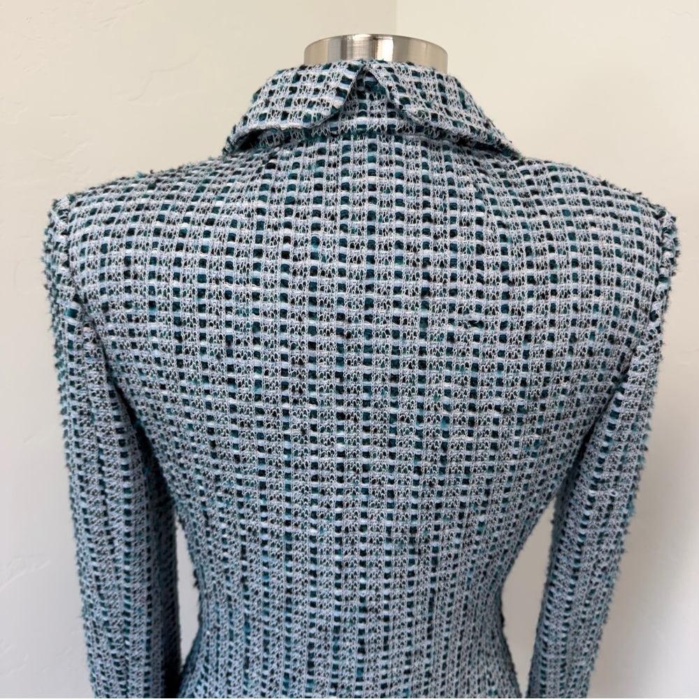 St. John Light Blue Wool Blend Tweed One Button Blazer Jacket Size 4 - Picture 8 of 12